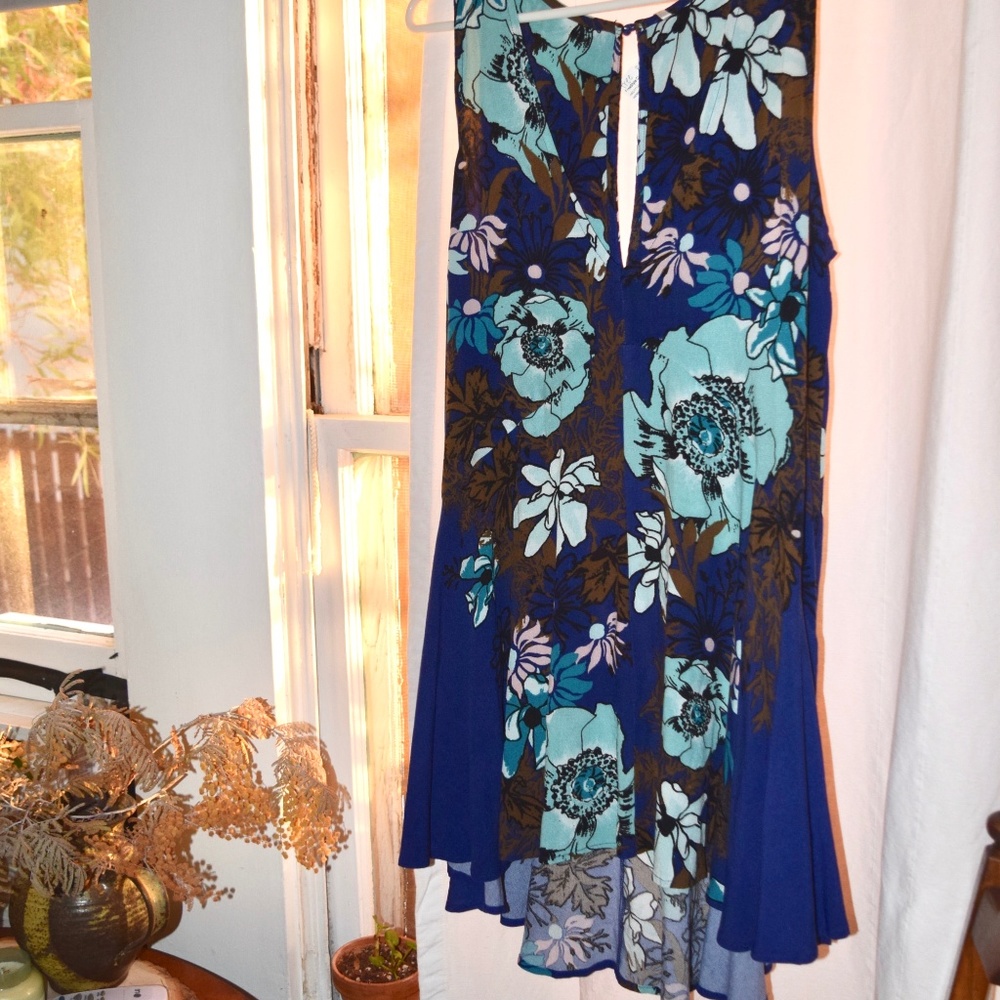 Free People Long Tail Tunic Top Blue Floral NWT